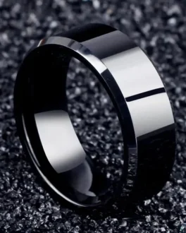 Cincin hitam polos titanium pria dan wanita