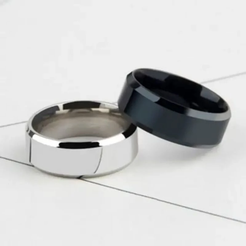 Cincin hitam polos titanium pria dan wanita - Gambar 3