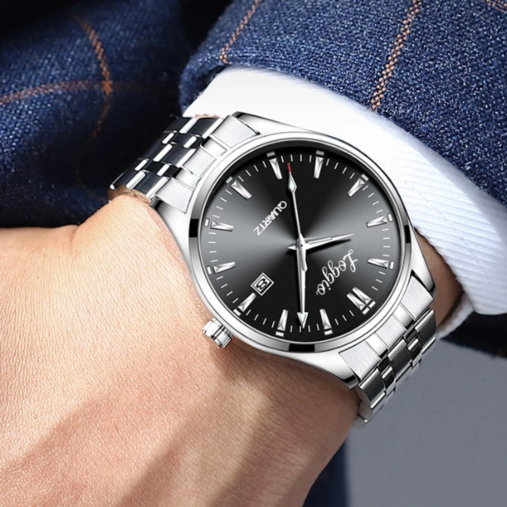 Loggio Jam Tangan Pria Anti Air Original 100% Bisnis Fashion Mewah Stainless Steel Quartz Watch - Gambar 2