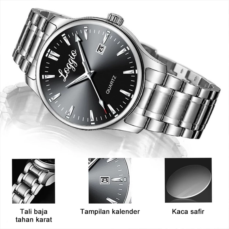 Loggio Jam Tangan Pria Anti Air Original 100% Bisnis Fashion Mewah Stainless Steel Quartz Watch - Gambar 3