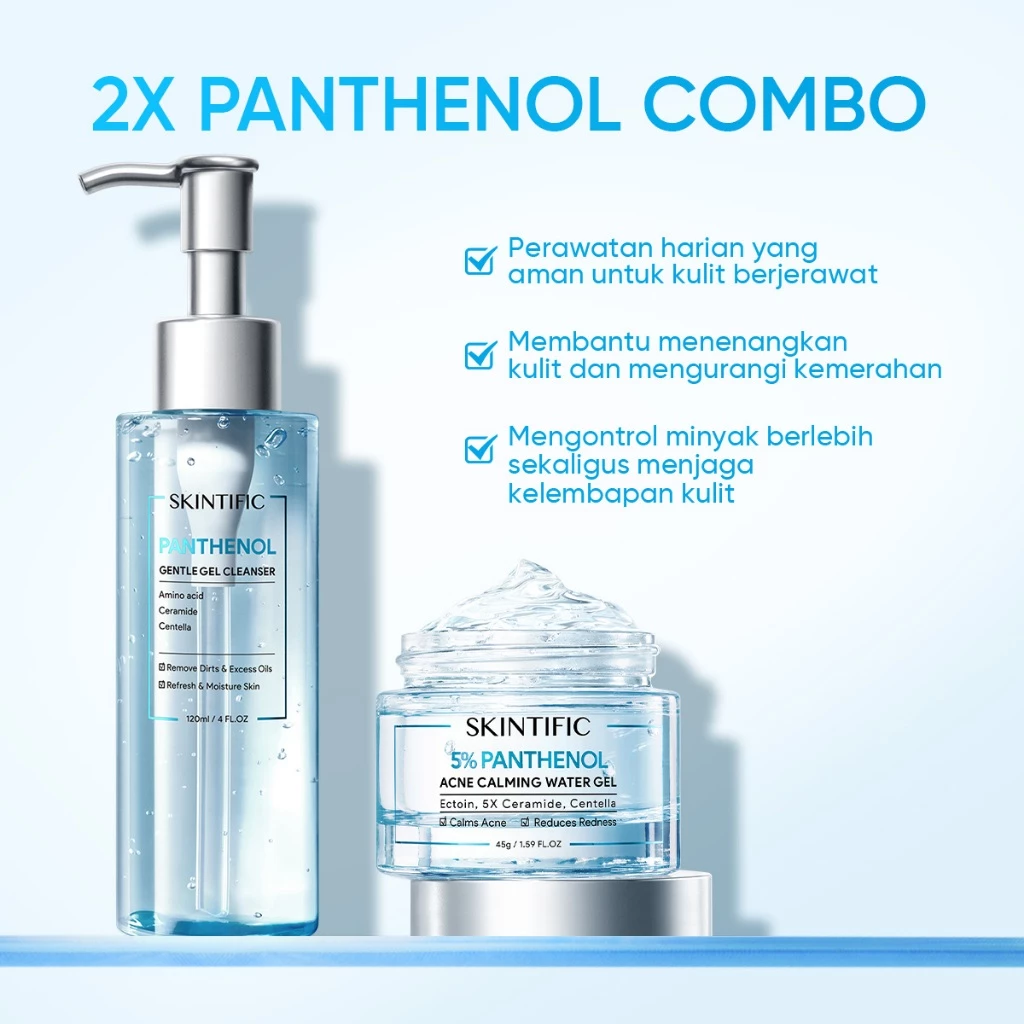 SKINTIFIC - 2PCS Panthenol Gentle Gel Set | Cleanser Moisturizer Water Gel Acne Calming - Gambar 2