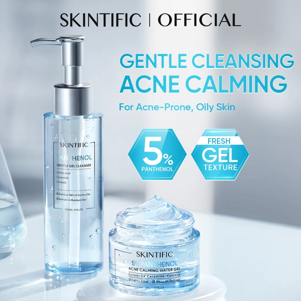 SKINTIFIC - 2PCS Panthenol Gentle Gel Set | Cleanser Moisturizer Water Gel Acne Calming - Gambar 4